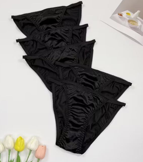 1x Womens black silky feel soft satin tanga panties knickers  sissy size 10 (M)