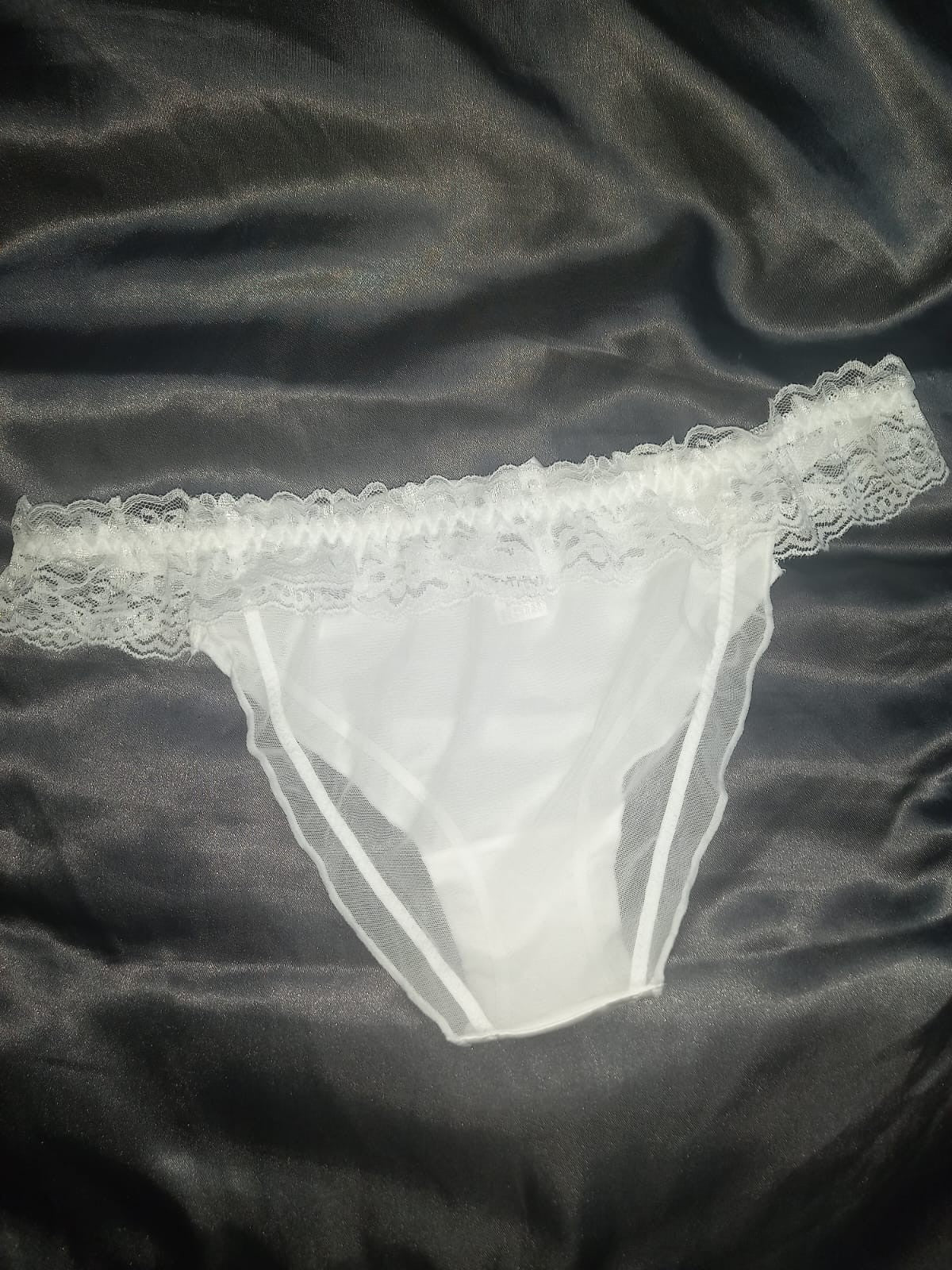 Women's French satin front knickers panties mesh back tanga sissy size 8/10 S/M