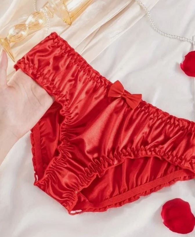 Red Satin Ruched Knickers Cute Trim Girly Coquette sissy knickers size 16-18 XL