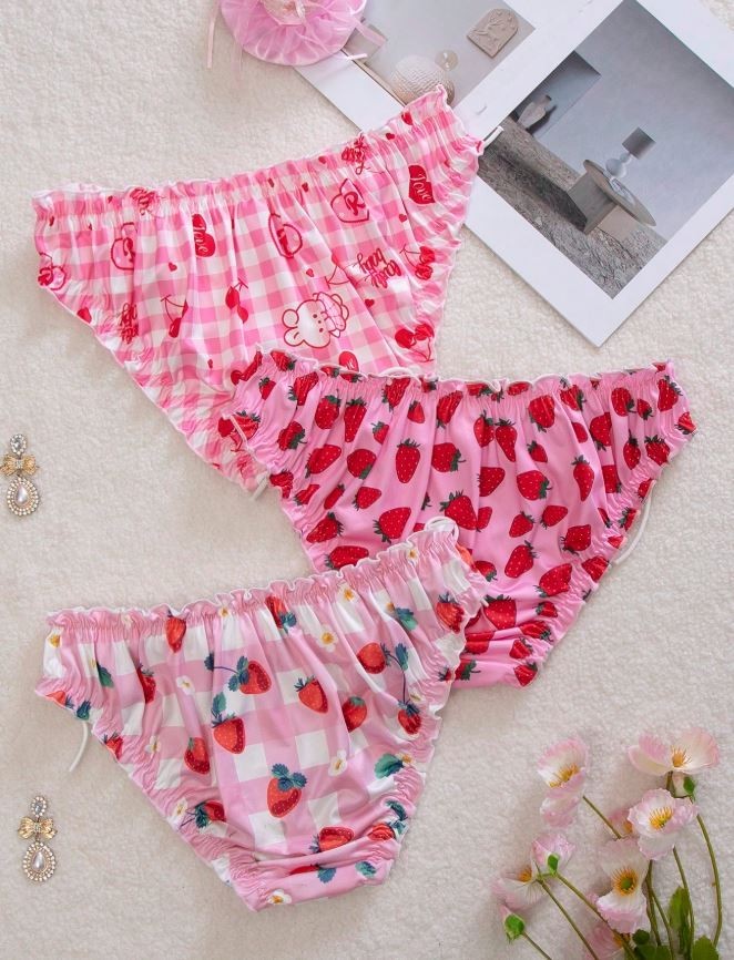 Sexy soft silky feel satin knickers side ties fruity frill trim UK 12-14 / L