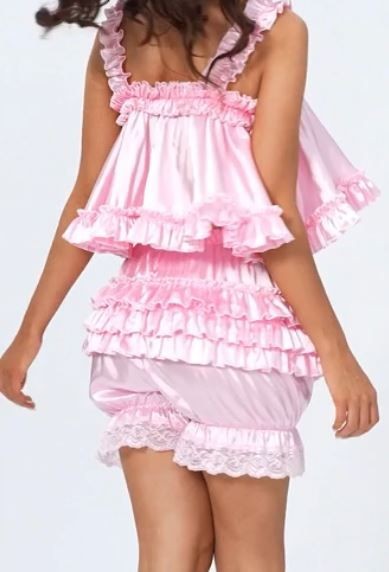 Silky satin bloomers luxury PINK shorts pants ruffled lace sissy size M / UK 10