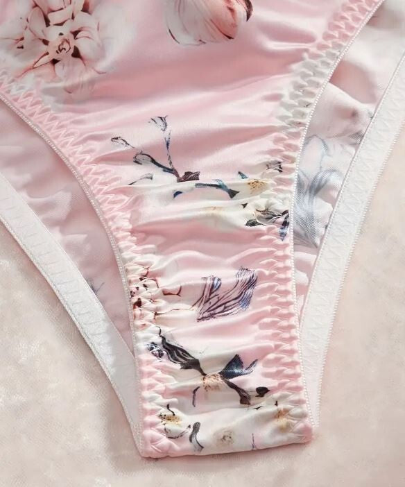 Women's sexy floral print silky feel satin side tie knickers sissy TV CD