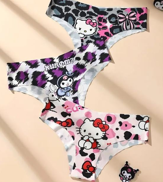 Womens ice silky feel satin plus panties seamless cartoon print size 2XL - UK 20