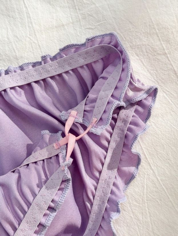 Sexy Lilac Satin Frilly Panties Kawaii Lingerie Knickers silky size XL UK 16-18