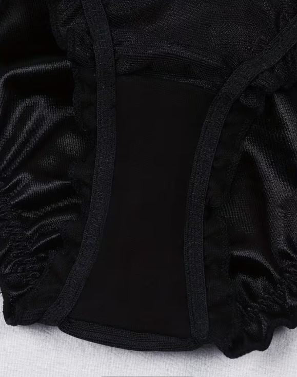 Ladies Black Satin Frilly Knickers Shiny Silky Panties sissy size 2XL 18-20