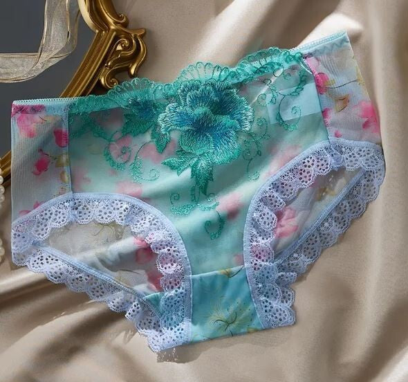 Women's sexy lace embroidered semi-sheer panties floral knickers