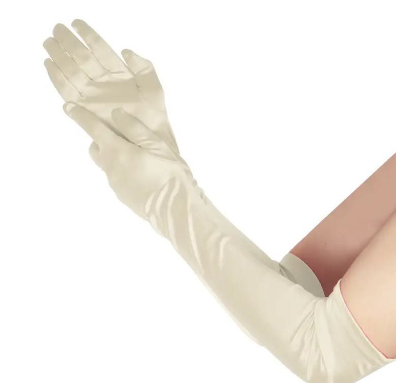 Silky feel satin gloves cosplay long CHAMPAGNE stretchy 53cm unisex any occasion