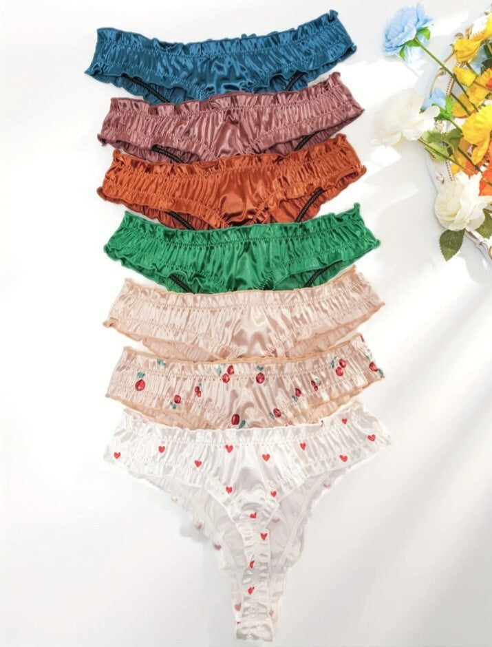Silky thongs satin knickers bow detail frill trim beautiful and comfy