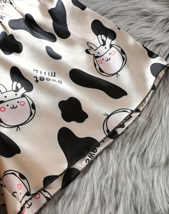 PJ silky feel soft satin spaghetti strap cow print top shorts sissy size S /8-10