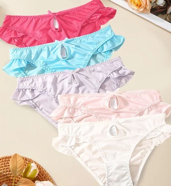 Women’s Ruffle Bikini Briefs Elastic Soft Satin silky Feel Panties S M L XL