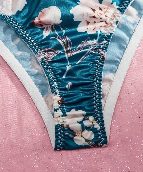 Women's sexy floral print silky feel satin side tie knickers sissy TV CD