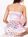Womens stunning summer vibe satin knickers ice cream print and ruffle trim sissy