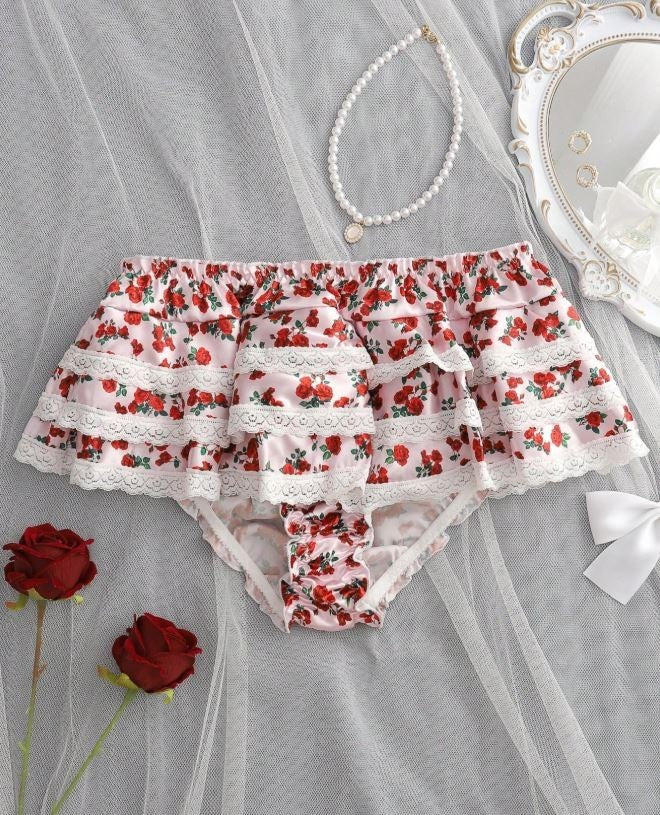 Women Floral Ruffle panties silky feel Lace Trim knickers sissy size 16-18  /XL