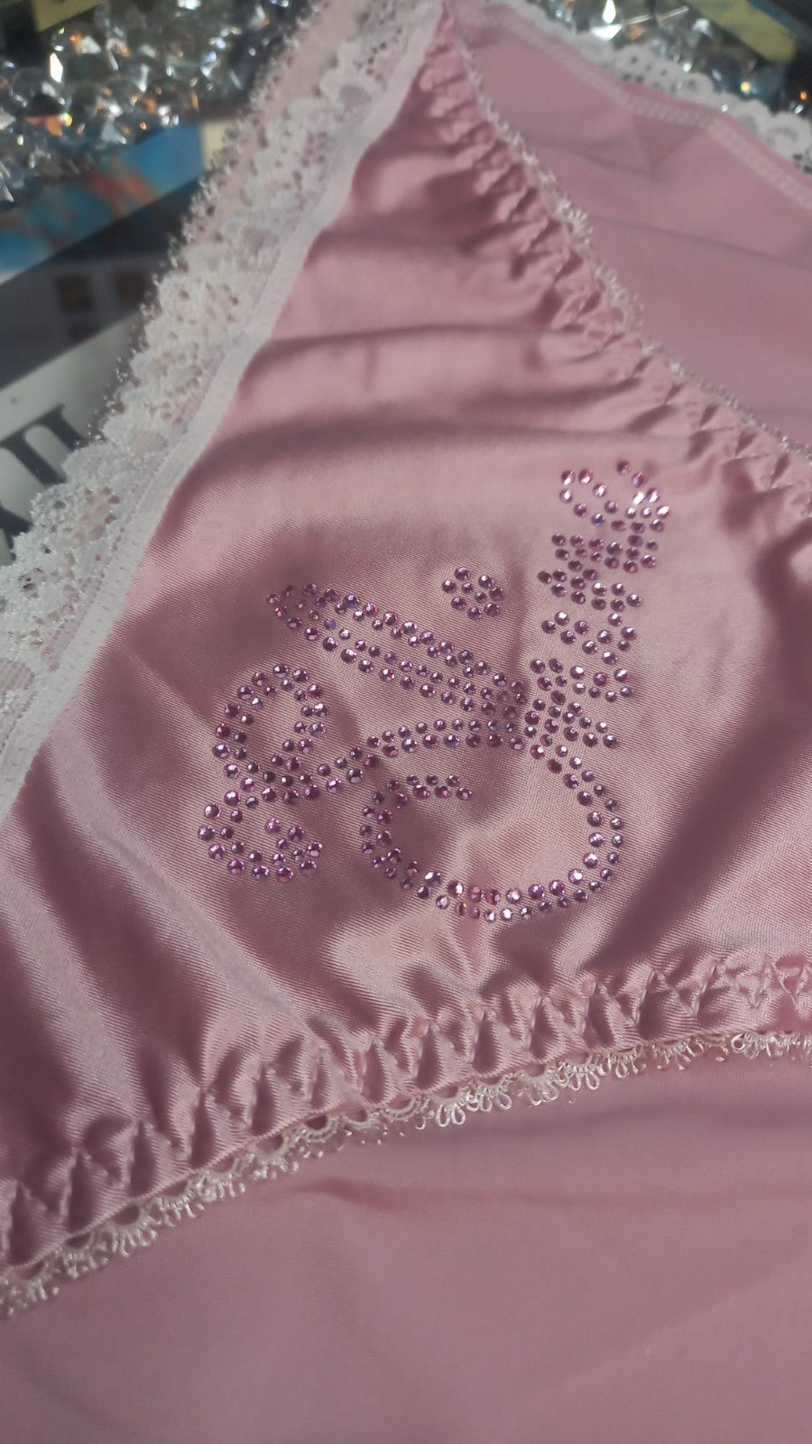 Womens pink soft silky feel satin tanga panties SHINE print sissy size 12/14 (L)