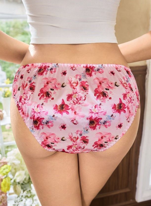 Women's floral silky feel satin knickers soft panties bow glossy sissy CD TV
