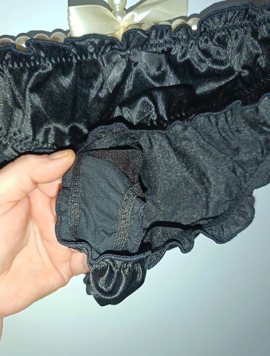 Ladies Black Satin Frilly Knickers Shiny Silky Panties sissy size S 8