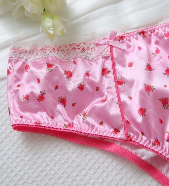 Women's floral print pink silky feel satin knickers stunning details plus size x