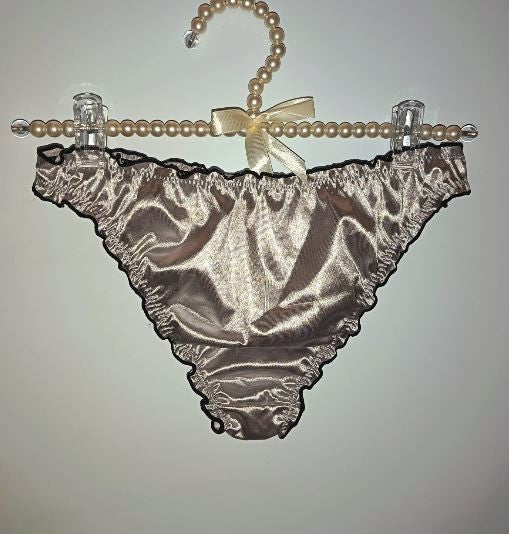 Ladies silver Satin Frilly Knickers Shiny Silky Panties sissy size M 10