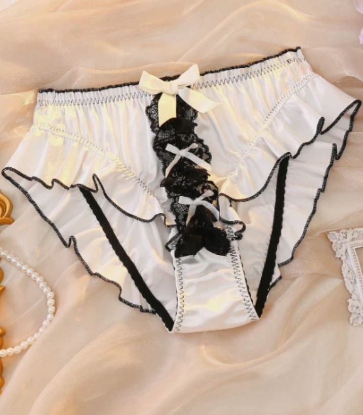 Women's stunning soft silky feel satin panties lace & bow detail trim sissy