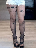 Black fake tattoo Piano Print Sexy tights Suitable For music lovers one size