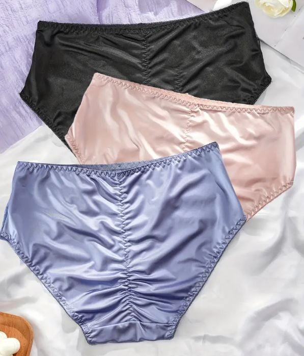 Choose Your Colour Satin panties floral lace detail knickers gently ruched bum