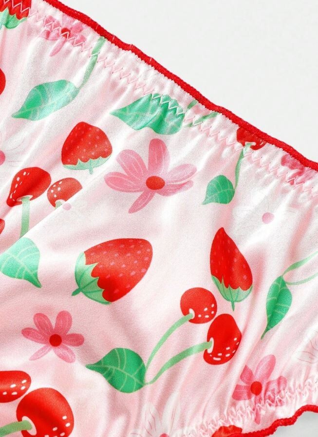 Women's stunning fruits print thongs adjustable sides silky feel soft satin