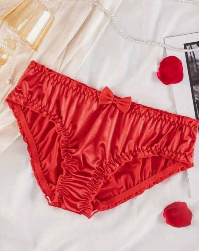 Red Satin Ruched Knickers Cute Trim Girly Coquette sissy knickers size 16-18 XL