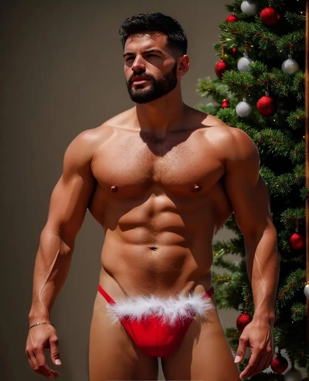 Men's Christmas sexy RED underwear fluffy detail tanga design S, M, L, XL, XXL