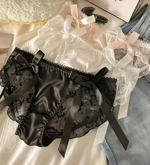 Women's Lace back Panties Satin Silky feel front Sexy bow detail Low Waist sissy