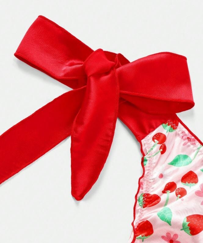 Women's stunning fruits print thongs adjustable sides silky feel soft satin
