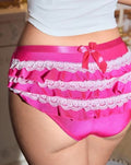 Women’s Hot Pink Satin Ruffle Knickers Lace Trim Bow Detail sissy size L 12-14