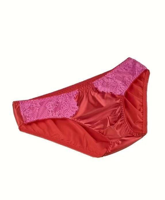 Men's luxury silky feel satin panties RED with lace detail size Medium / 10