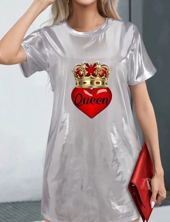 Stunning spring summer party T-shirt dress above the knee Queen print high shine