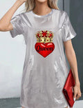 Stunning spring summer party T-shirt dress above the knee Queen print high shine