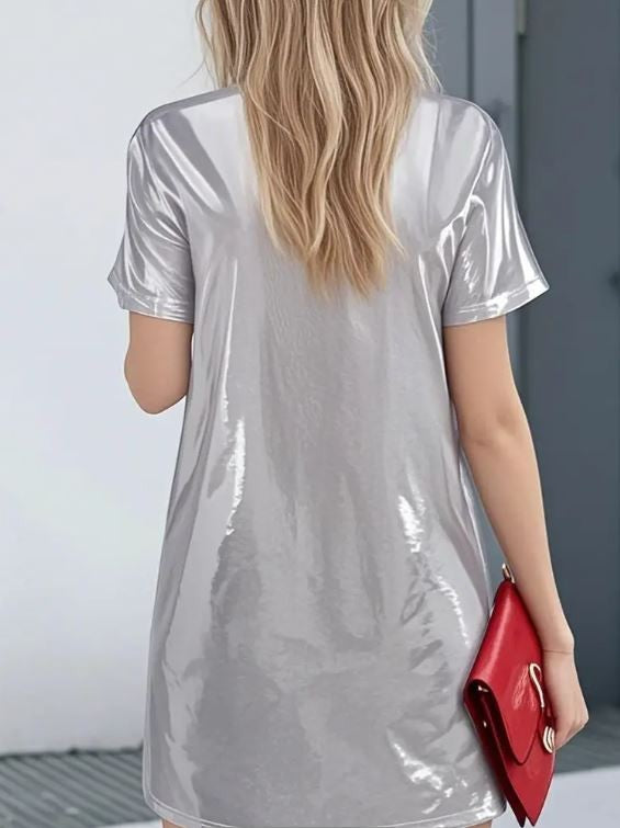 Stunning spring summer party T-shirt dress above the knee Queen print high shine