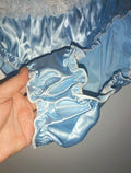 Women’s Blue Satin knickers white Lace Trim silky feel panties size M 10