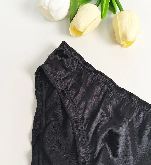 Women's soft smooth black glossy silky feel knickers satin panties sissy CD TV