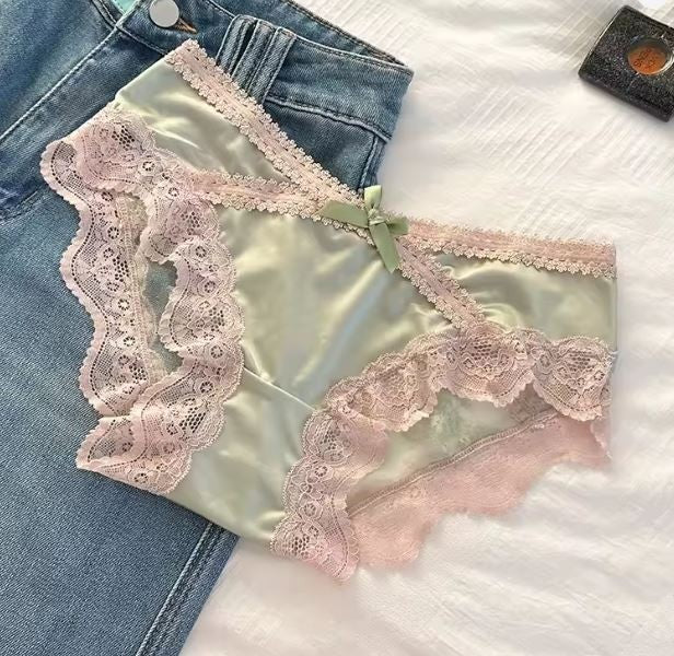 Women's silky feel satin green panties knickers lace bum trim sissy size 10 (M)