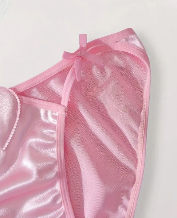 Women's Pink Heart-Embellished Panties silky feel satin knickers unisex sissy