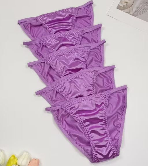 1x Womens purple soft silky feel satin tanga panties knickers  sissy size 8 (S)
