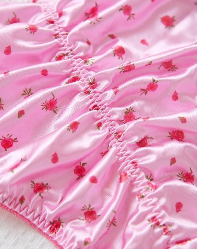 Women's floral print pink silky feel satin knickers stunning details plus size x