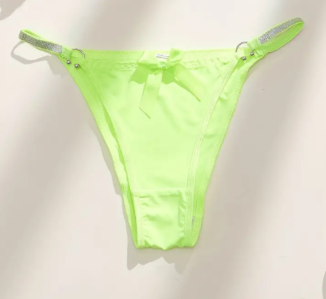 Soft silky feel panties Tanga with bow detail and chain design easy to open