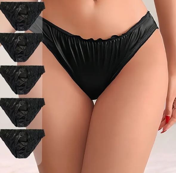 Women's soft smooth black glossy silky feel knickers satin panties sissy CD TV