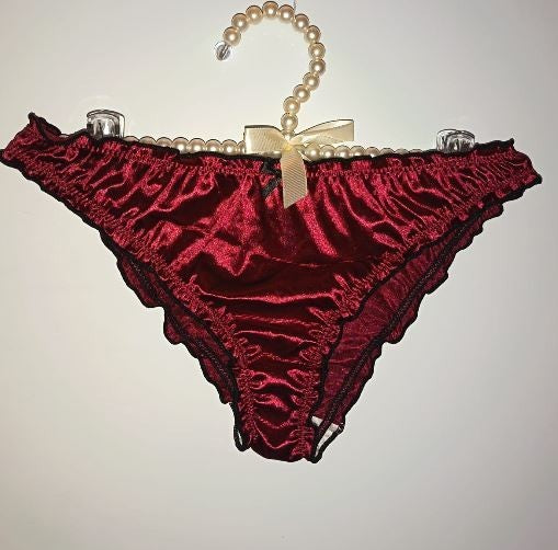 Ladies burgundy Satin Frilly Knickers Shiny Silky Panties sissy size XL 16-18