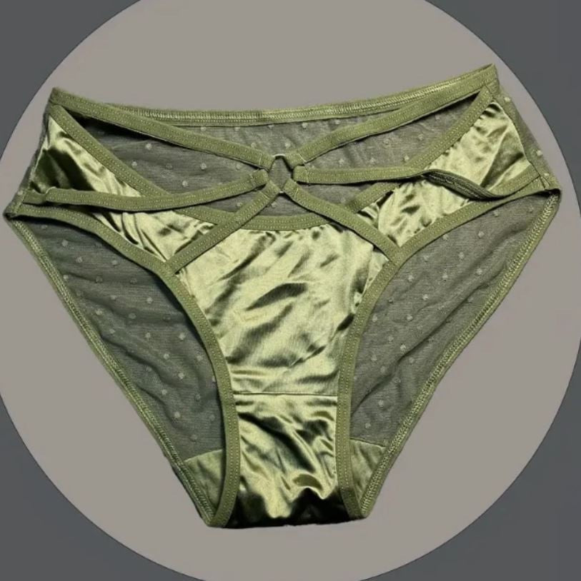 2x satin silky feel knickers mesh back panties black & khaki sissy size M /UK 10