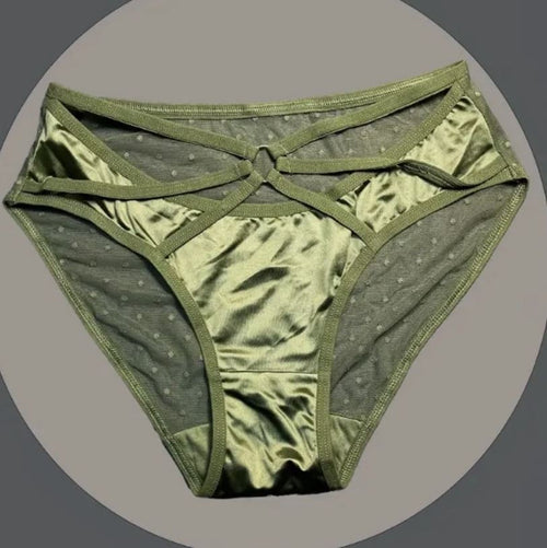 2x satin silky feel knickers mesh back panties black & khaki sissy size M /UK 10