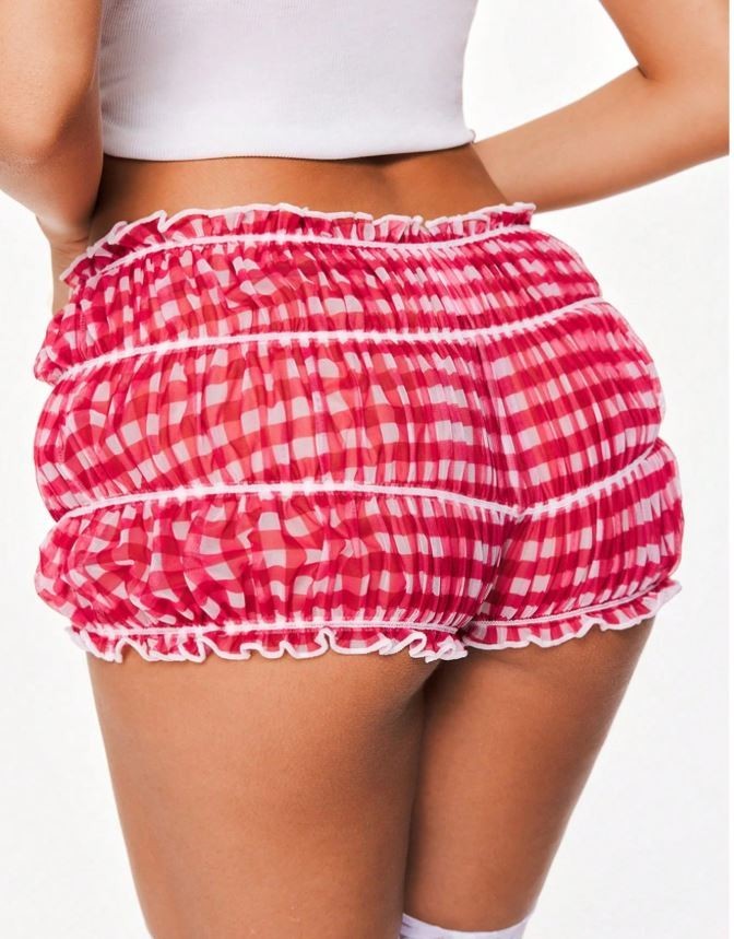 Women lush mesh sexy gingham pattern knickers ruched all around so comfy