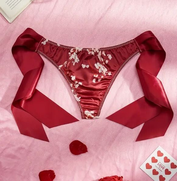 Women's sexy floral print silky feel satin side tie knickers sissy TV CD