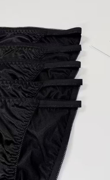 1x Womens black silky feel soft satin tanga panties knickers  sissy size 10 (M)