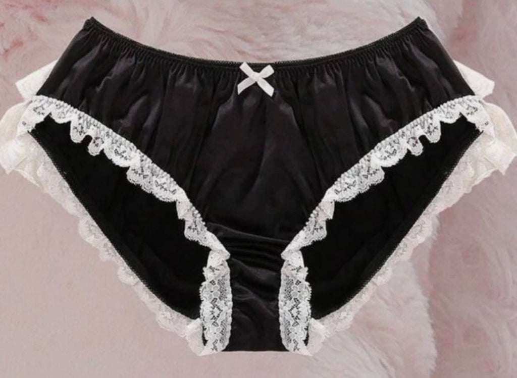 Beautiful silky feel knickers satin panties black sexy lace detail size M 10